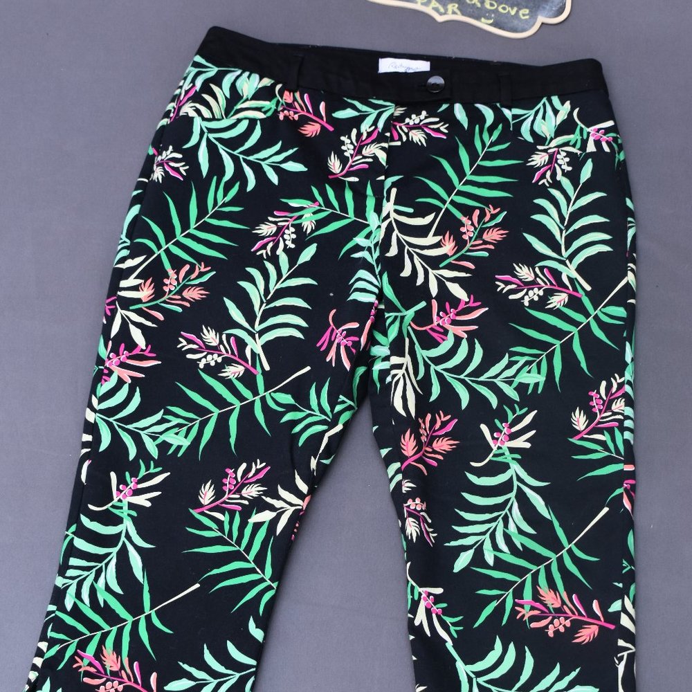 Reitmans Black Tropical Palm Tree Capri Pants Crop Crop Golf Crop Pants 8P
